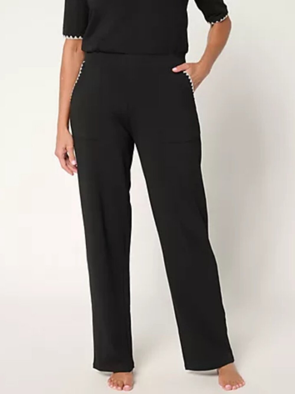 Cuddl Duds Cottonwear+ Crochet Trim Straight Leg Pant, Black Sz 2X a694390 - Picture 1 of 4